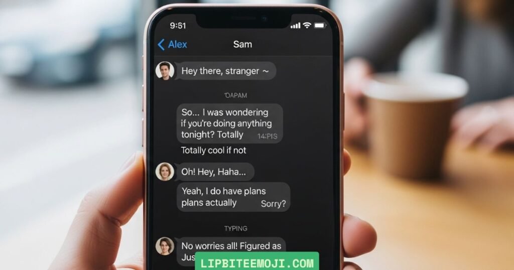 flushed emoji meaning in texting example showing flirty and awkward chat