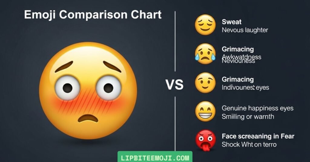flushed face emoji vs similar emojis comparison meanings in chat