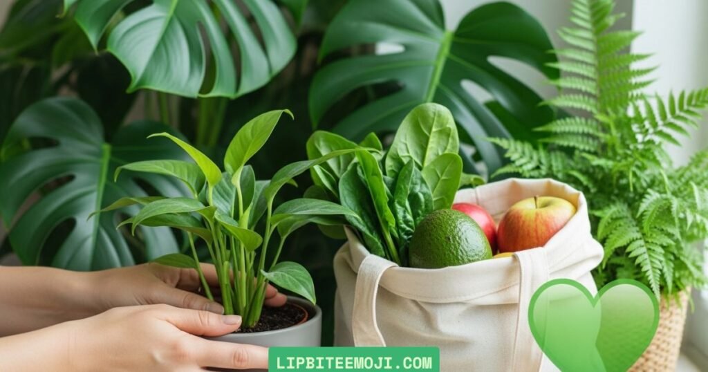 Green heart emoji representing nature, plants, and eco-friendly lifestyle concept