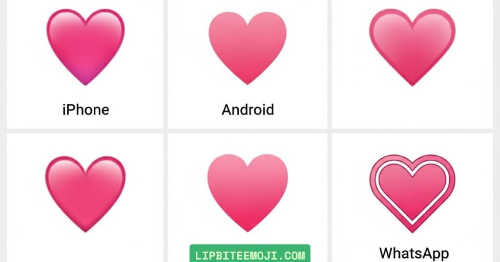 different pink heart emoji designs on various platforms
