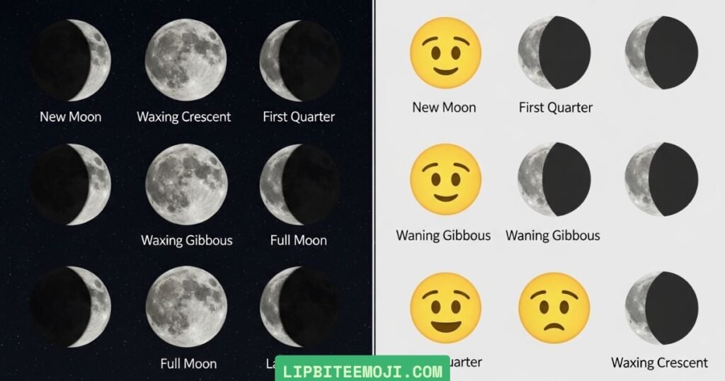real moon phase vs emoji comparison