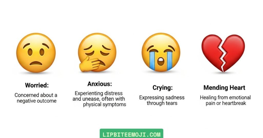 difference between worried emoji 😟 anxious emoji 😰 and heart emoji ❤️‍🩹
